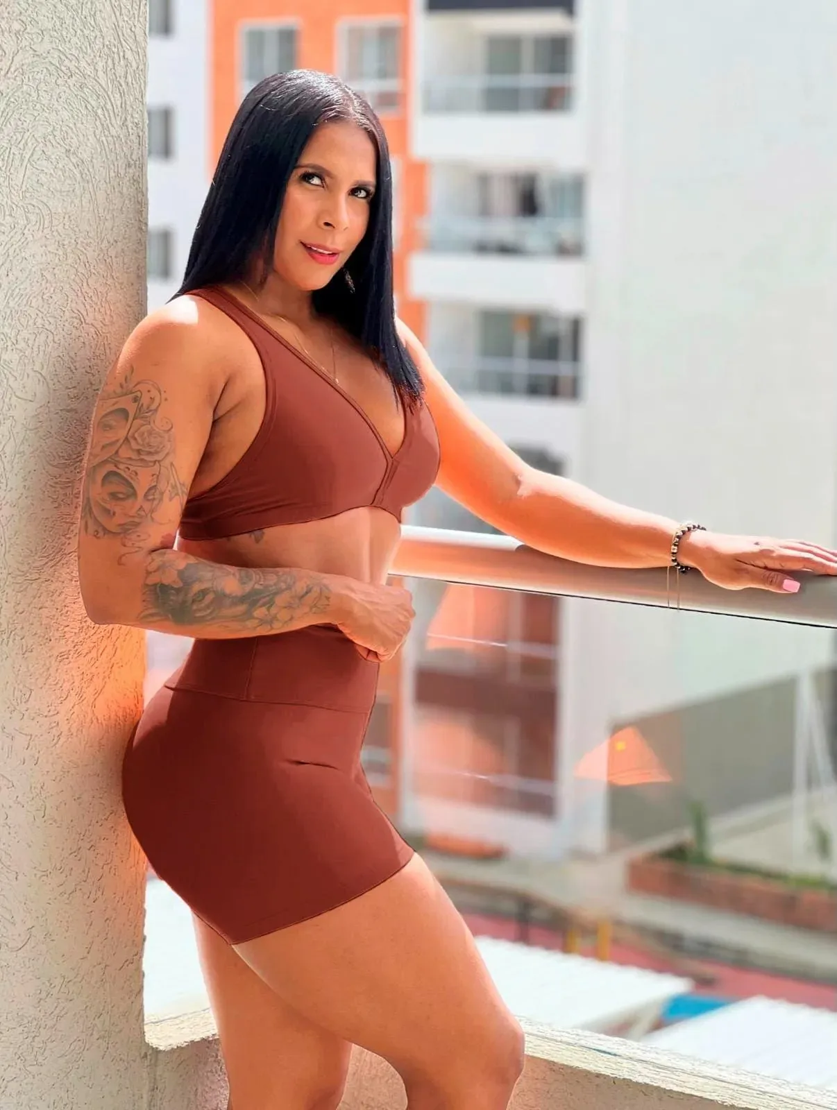 CARIZZISHOP-SHORTNYLONUNICOLOR+TOP-TERRACOTA_